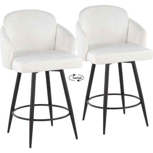 Dahlia 26" Counter Stool in Black Metal, Cream Velvet & Gold Accent w/ Black Footrest (Set of 2)